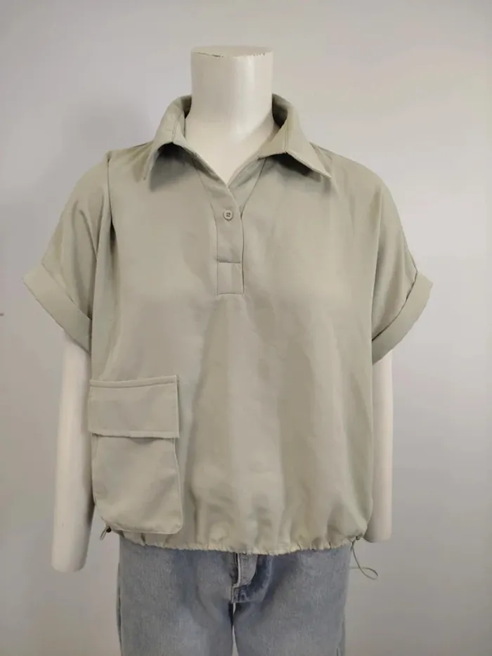 Top à manches courtes gris vert sauge large Taille L (A1002)