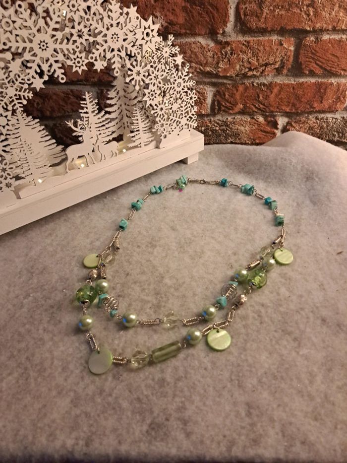 Collier long vert bleu turquoise