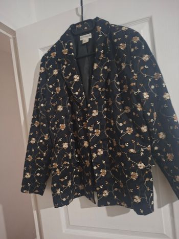 Sublime Blazer Brodé "Coutures" Vintage - T4 (FR 38/40) - Broderies Dorées & Crème