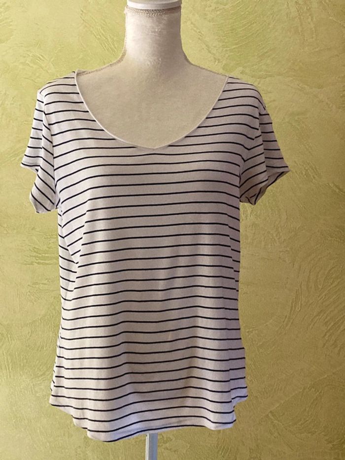 Tee shirt bleu marine blanc femme