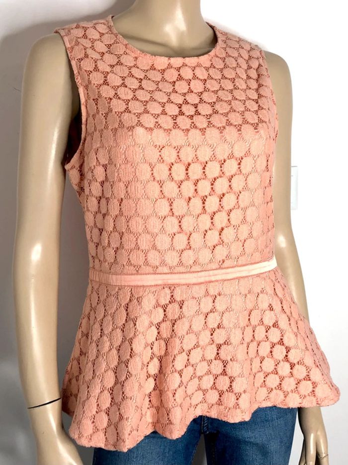 Joli top péplum en dentelle couleur orange pêche taille L - photo numéro 3