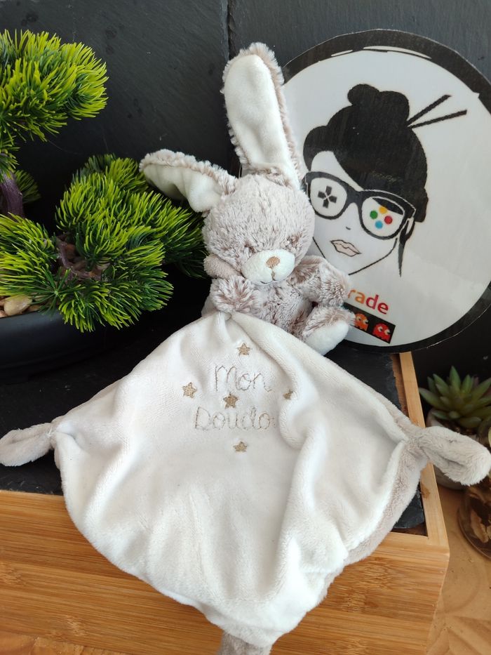 mon doudou lapin mouchoir gris marron blanc étoile tex baby peluche DD003226
