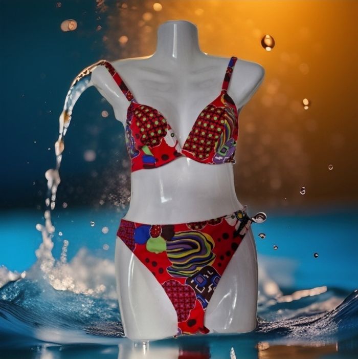 Joli bikini a armatures rouge effet patchwork