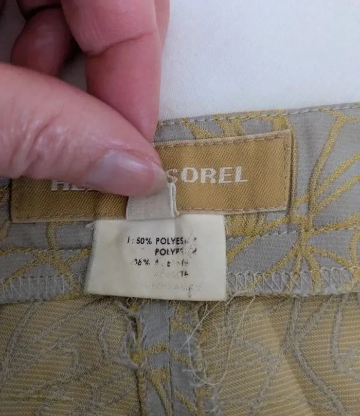 Pantalon vintage satiné gris à motifs dorés - Helena Sorel - taille 34 - photo numéro 4