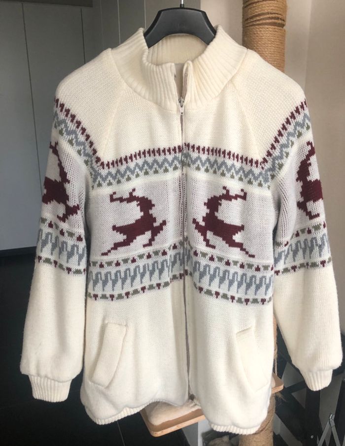 Veste réversible laine avec motifs rennes vintage taille 46 bon état. - photo numéro 11
