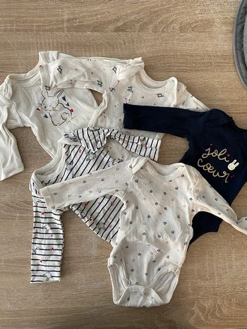 Lot de 5 body manches longues - taille 1 mois.