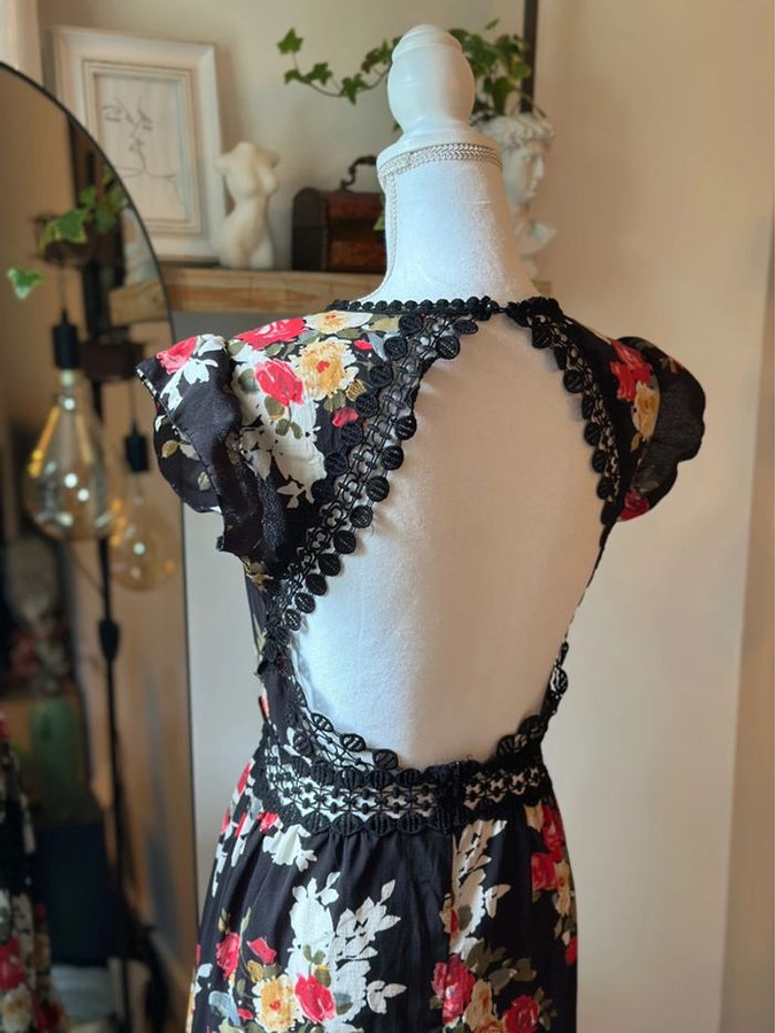 Robe longue fleurie dos nu détails dentelle - Taille S - photo numéro 7
