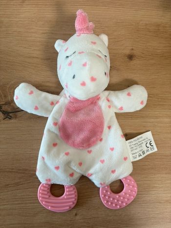 Doudou plat licorne rose blanc anneau dentition zd trading action