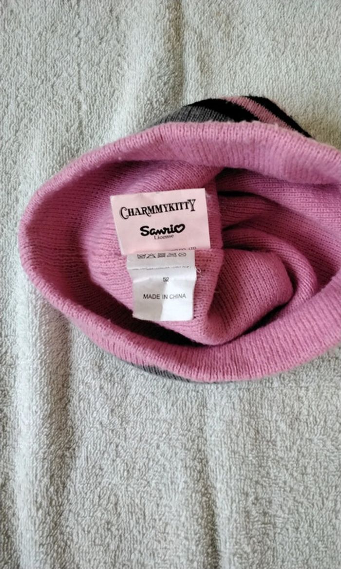 Bonnet et gants , Hello Kity  , rose et gris,  Charmmykitty , Sanrio  , taille 52 - photo numéro 6