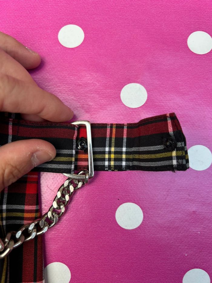 Mini jupe écossaise avec ceinture et médaillons taille xxs - rouge et noir neuf en viscose - photo numéro 7