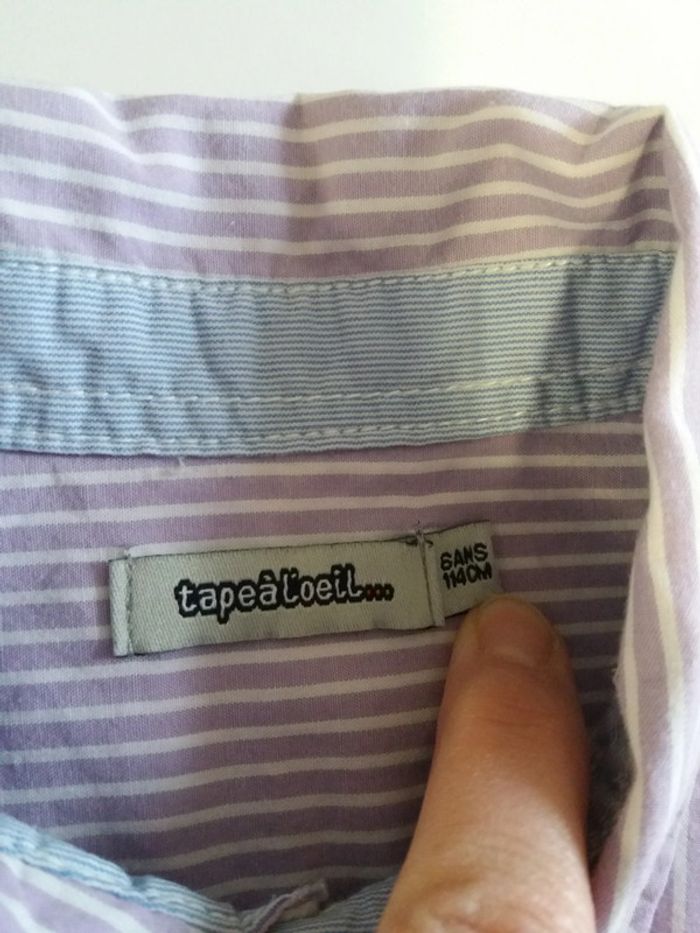 Chemise rayé tape à l'oeil mauve et blanche 6 ans - photo numéro 3