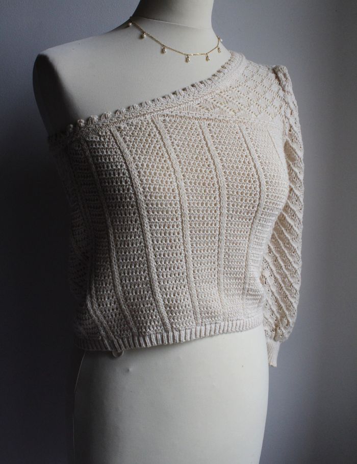 Pull asymétrique Mango style crochet beige - photo numéro 2