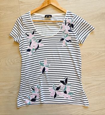 T-shirt manches courtes blanc bleu marine avec imprimé Caroll taille 36 S
