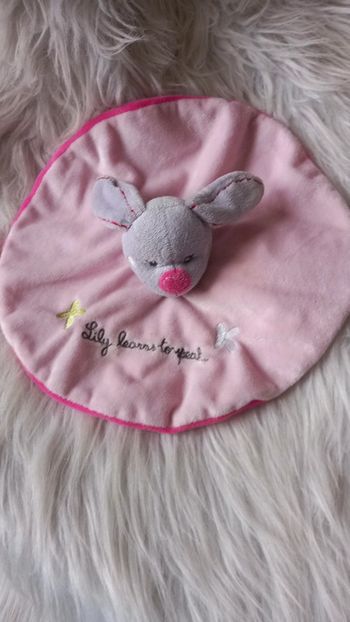 Doudou plat rond lapin rose 2 tons -papillons -Jogystars
