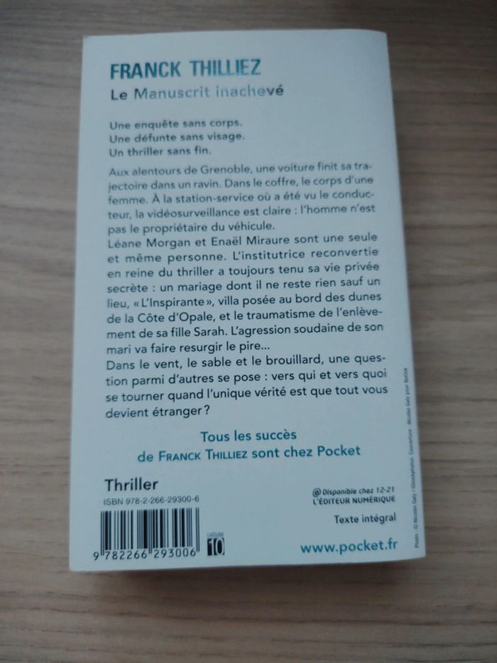 Livre de France Thilliez Le manuscrit inachevé - photo numéro 2