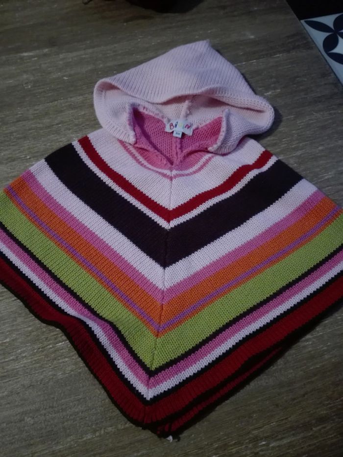 Poncho capuche bébé fille 6 mois neuf coloré rayé multicolore