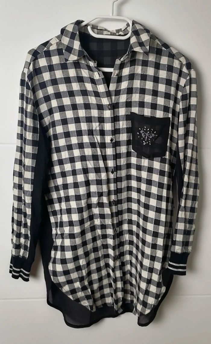 Chemise longue carreaux noir blanc Taille S La Mode est à Vous - photo numéro 10