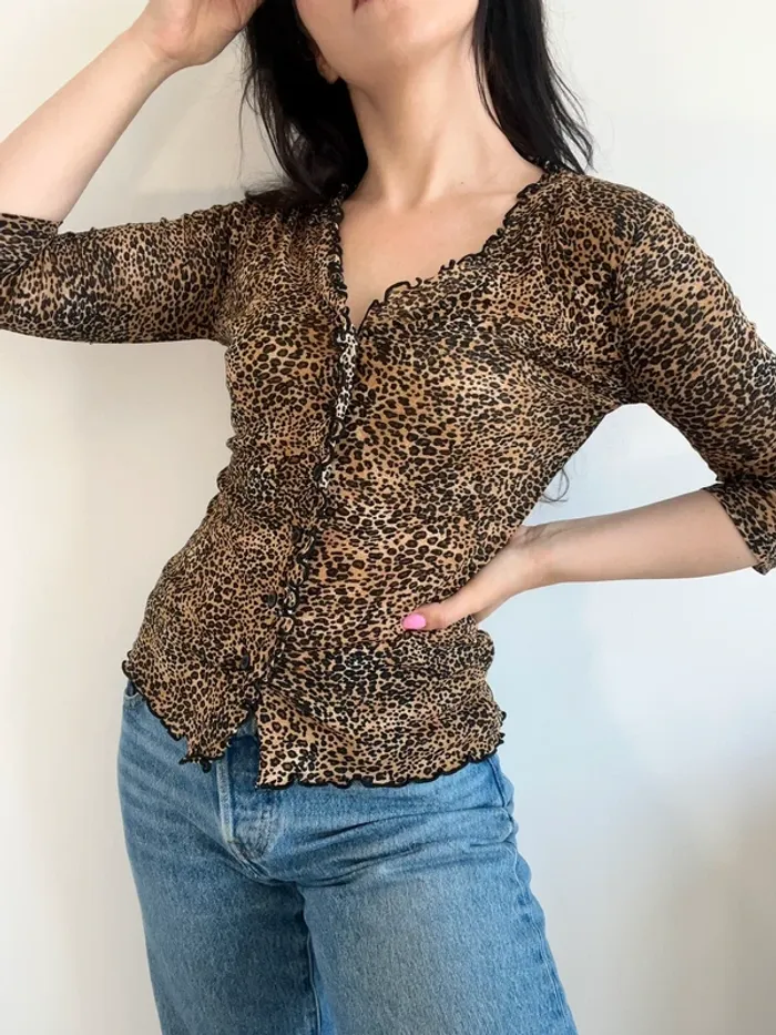 Chemisier vintage y2k à motifs panthère taille S 🐆 - photo numéro 4