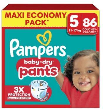 86 couches Pampers pant taille 5 ( 40€les 2)
