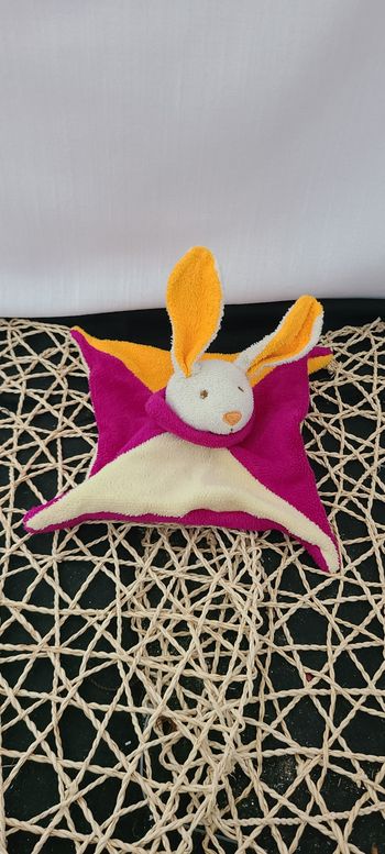 Doudou plat lapin rose orange écru BABY NAT
