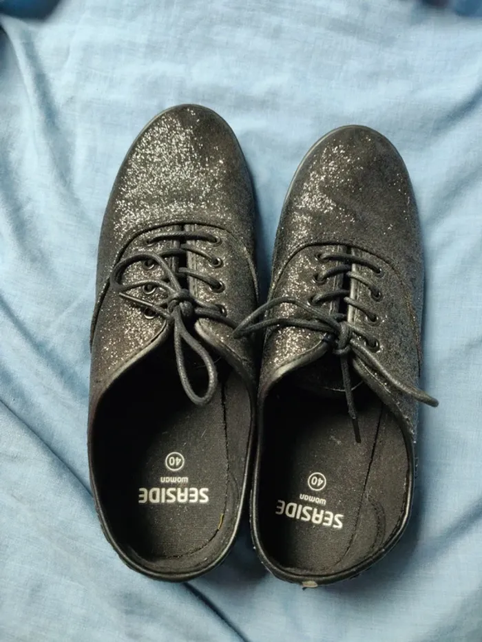 Baskets en toile noires à paillettes Seaside. Taille 40