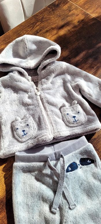 Ensemble veste et pantalon pilou-pilou haut et bas gris tout doux Pat et Ripaton 6mois