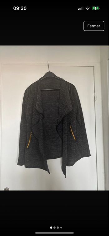 Cardigan maille chinee noire empiècement simili épaules