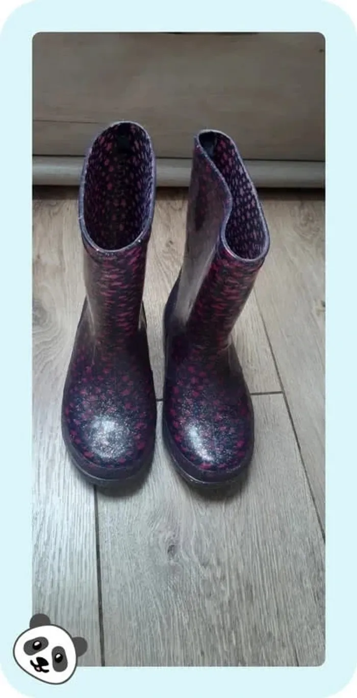 Bottes de pluie gémo noires motif coeur pointure 32 état neuves - photo numéro 2