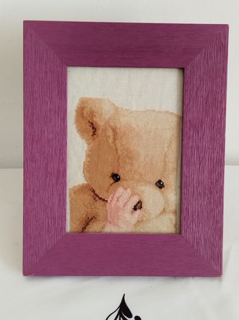 Cadre en bois à poser lilas caneva thème nounours main de bébé 13cmX18cm