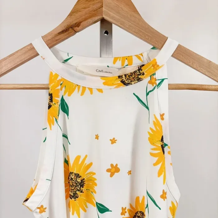 Débardeur blanc imprimé tournesols CMT Collection dos nageur léger été taille M femme A1102 - photo numéro 2