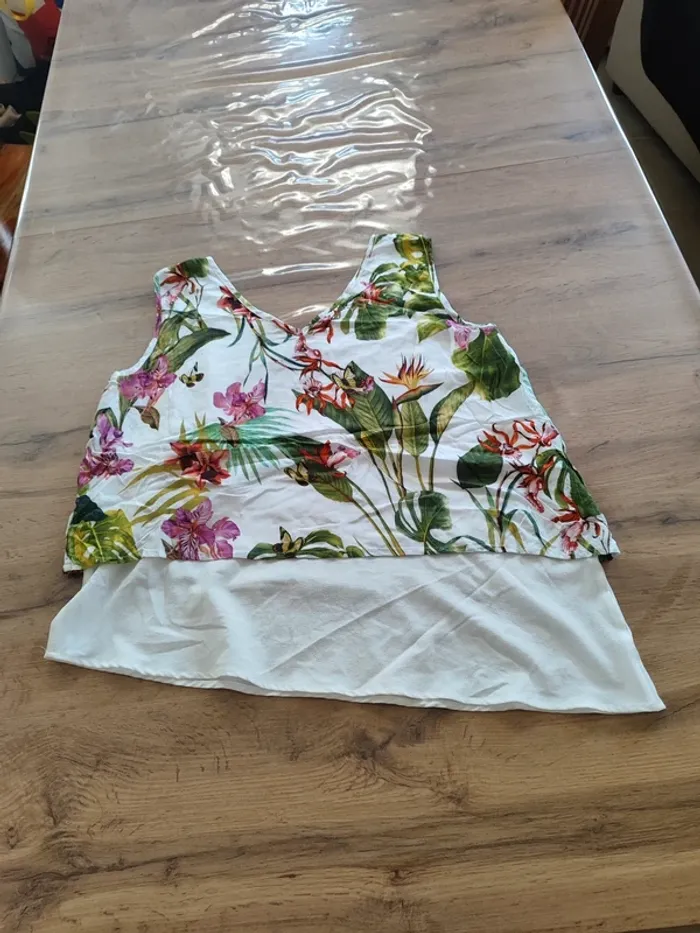Haut Double Épaisseur Imprimé Tropical, Taille M - Style Unique et Frais pour l'Été ! - photo numéro 3