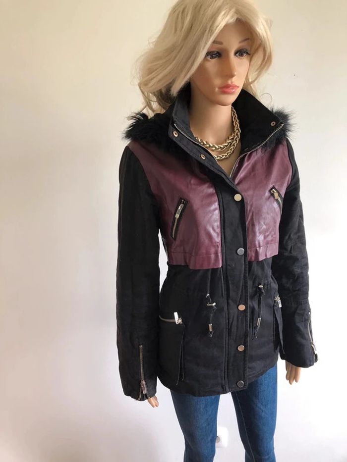 Parka noire et bordeaux avec capuche Morgan taille 40 TBE - photo numéro 2