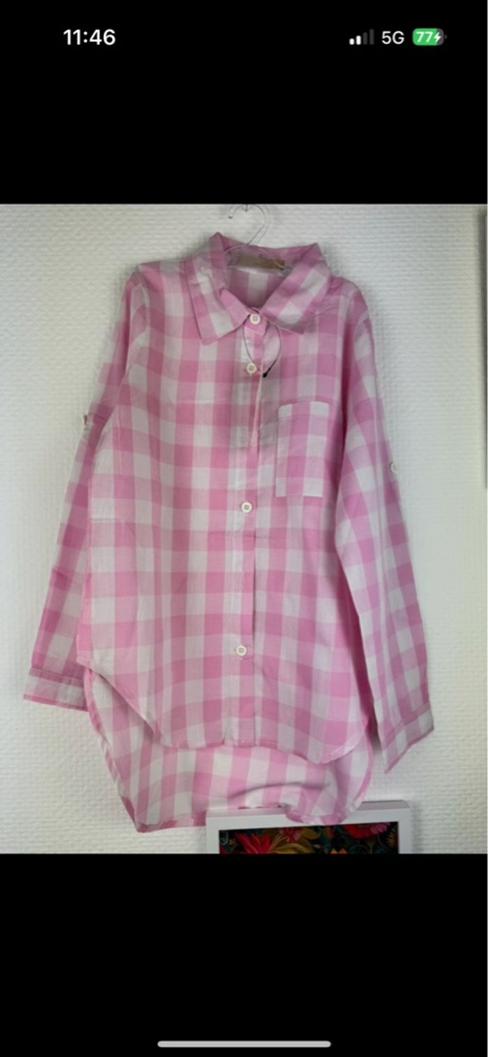 Chemise fille à carreaux rose et blanc