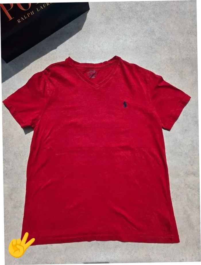 T-shirt Ralph Lauren M coupe col V reouge Homme Men tee61 - photo numéro 4