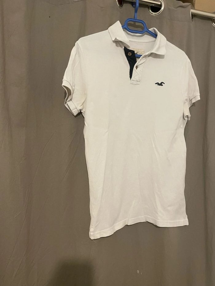 Polo à manches courtes blanc logo bleu marine hollister taille S - photo numéro 3
