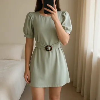 Magnifique robe vert amande vert d'eau avec ceinture intégrée boucle écaille de tortue T.M Shein