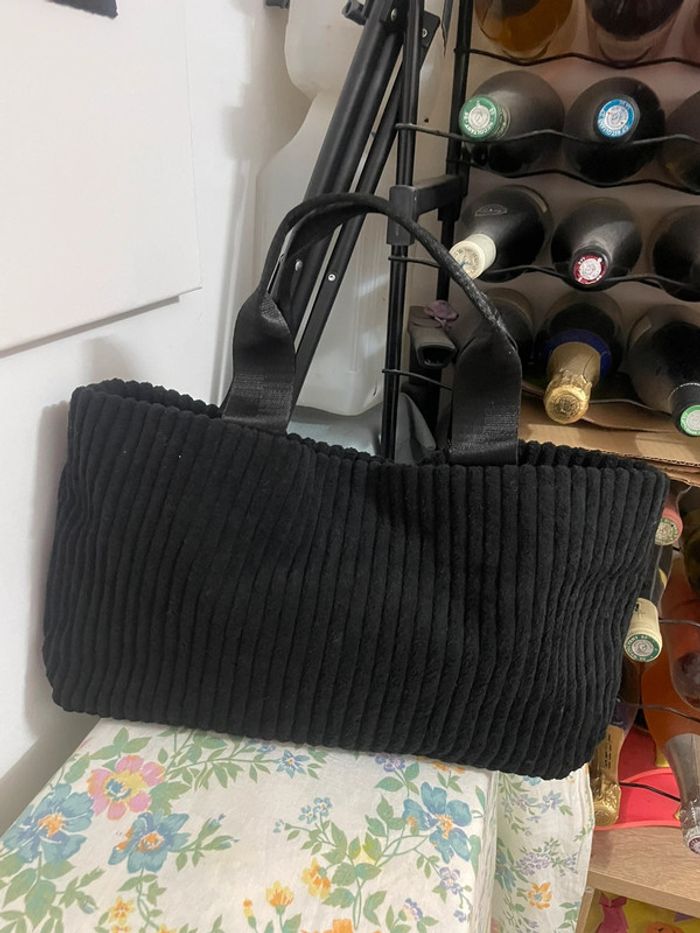 Sac Fourre-Tout Chic en Velours Côtelé Noir pour Femme - photo numéro 13