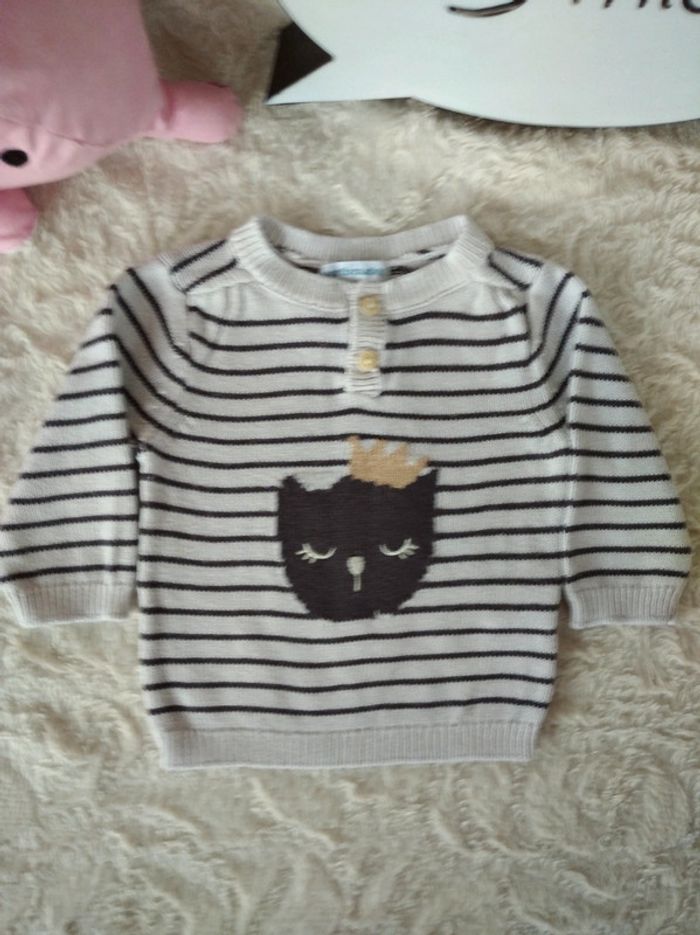 Pull Fille 3 mois Chat couronne Vertbaudet - photo numéro 2