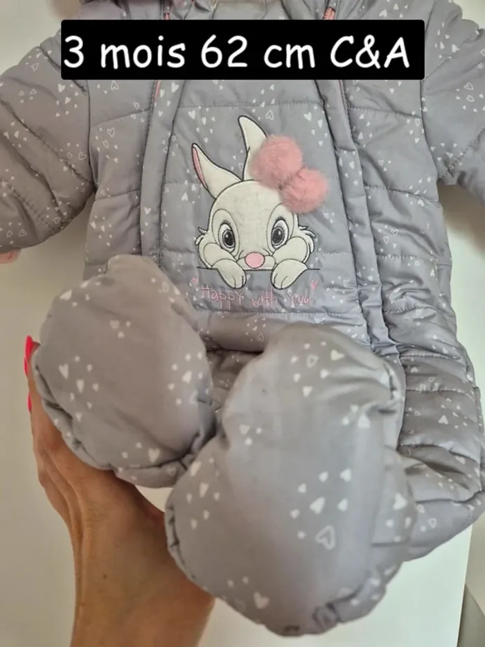 Combi pilote bébé 62 cm 3 mois C&A Disney grise intérieur rose Bambi combinaison - photo numéro 9