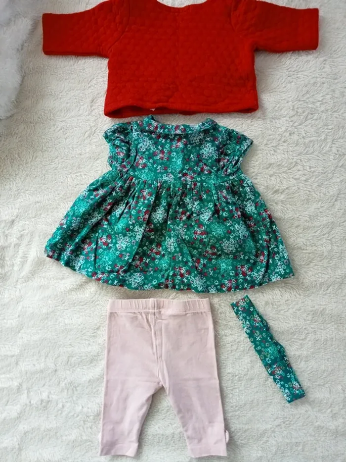 Ensemble 4 pièces 3 mois robe, gilet, legging et bandeau - photo numéro 12