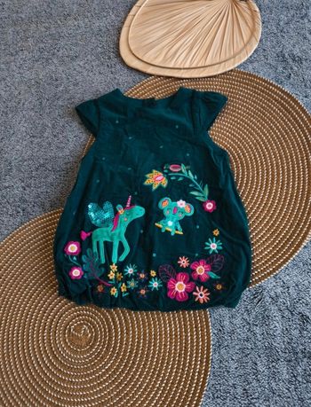 🐨 Robe verte profond motifs colorés et enfantins - DPAM-6mois 