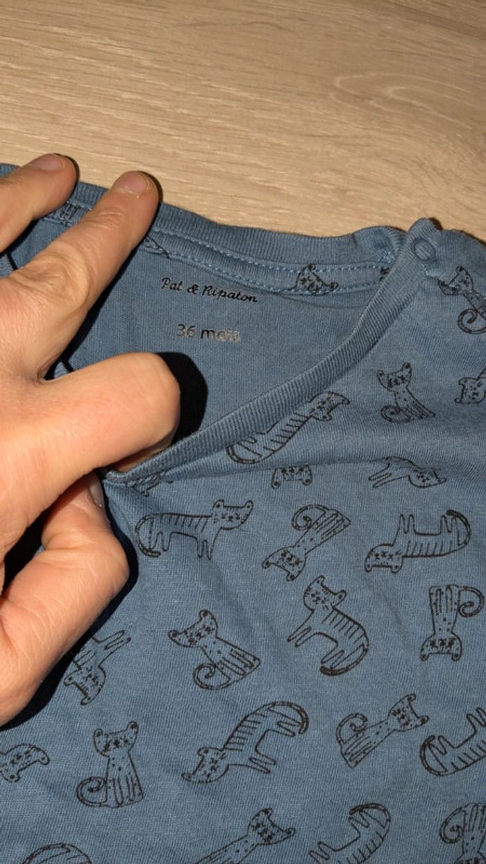 T shirt longues manches bleu garçon 36 mois - photo numéro 3