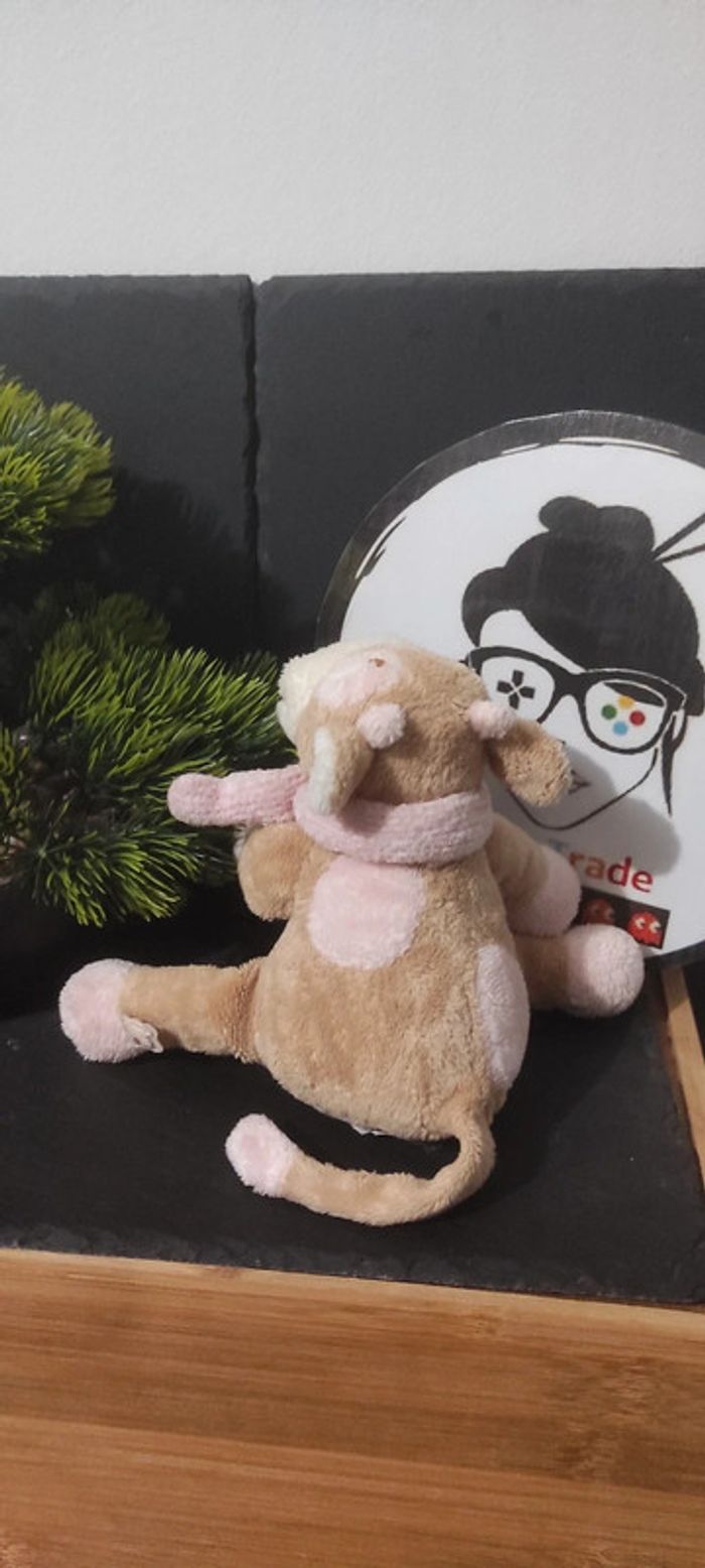 Doudou vache Lola Rosalie écharpe rose noukie's peluche marron fleur marguerite - photo numéro 2