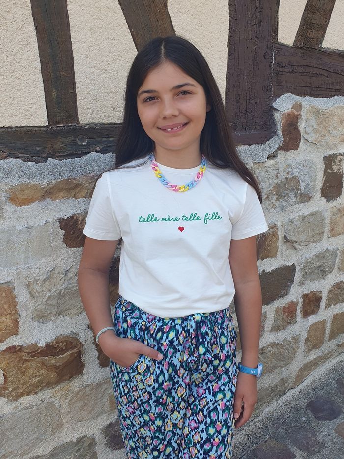 T-shirt Telle mère telle fille blanc/vert Taille 8 ans
