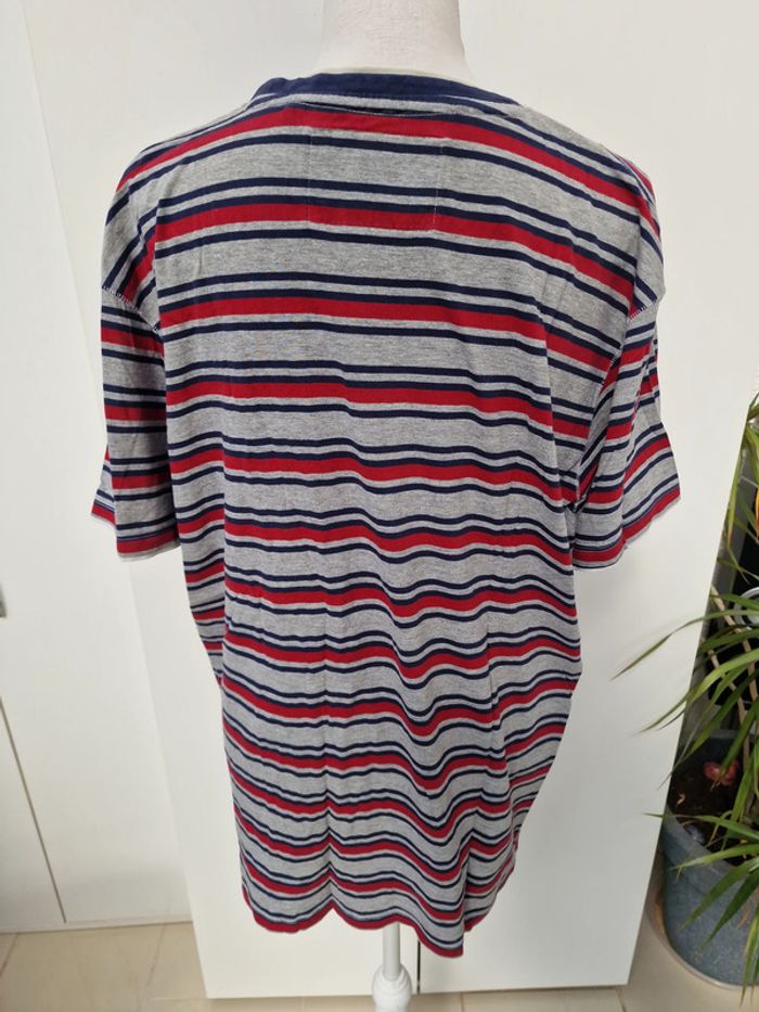 T-Shirt A Rayures Gris Bleu Marine Rouge - photo numéro 4