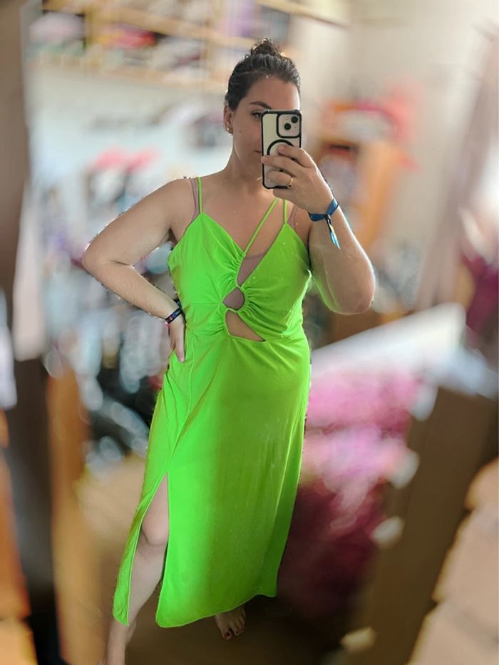 Robe longue vert flou avec fente H&M - photo numéro 2