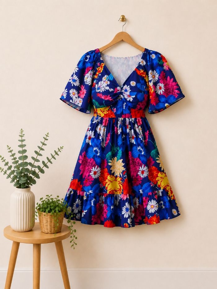 Robe festival tropical multicolore Femme taille 52 marque Violeta by Mango 👜 - photo numéro 3