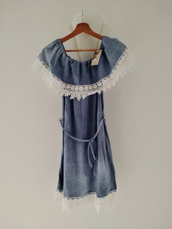 Robe tunique effet jean avec dentelles bleu