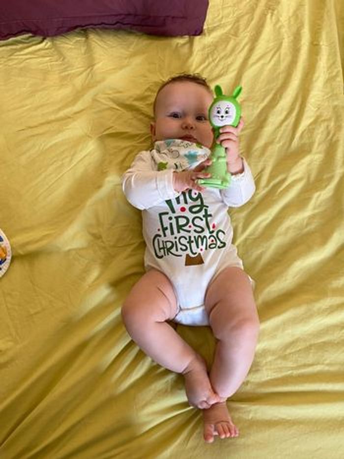 Ensemble 3 pièces de Noël, motifs dinosaures, blanc et vert, 6 mois - photo numéro 2