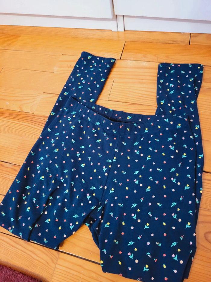 Legging sport bleu marine taille XS 34 coquette motifs fleurs floraux - photo numéro 3